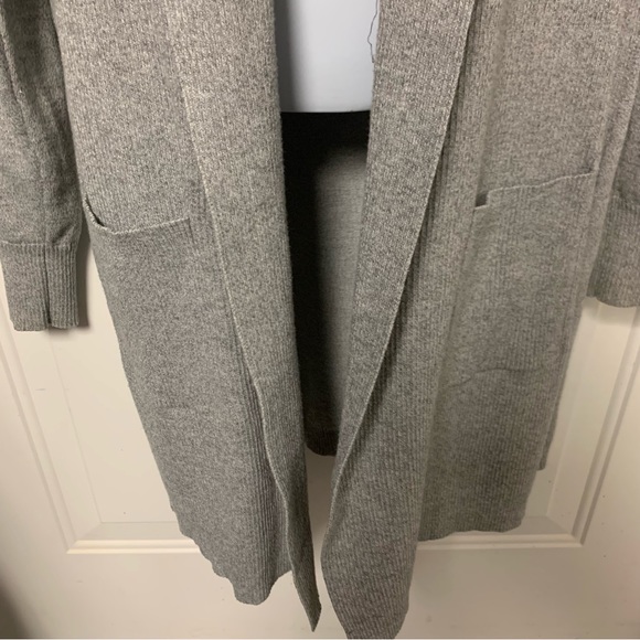 Esperanza Long Open Sweater Heathered Gray Ribbed Front & Cuffs Pockets Sz M - Picture 4 of 9